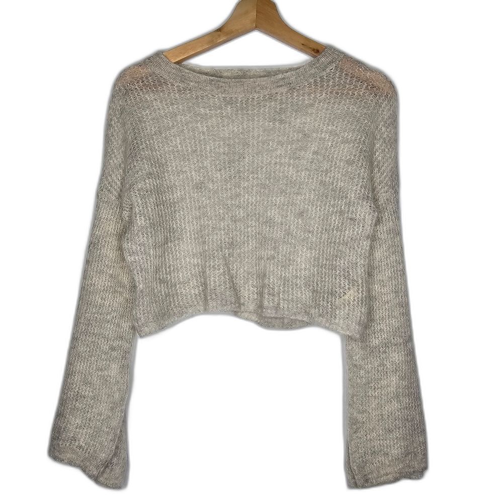 Sleeping On Snow Light Grey Alpaca Wool Cropped Bell Sleeve Sweater Size Medium